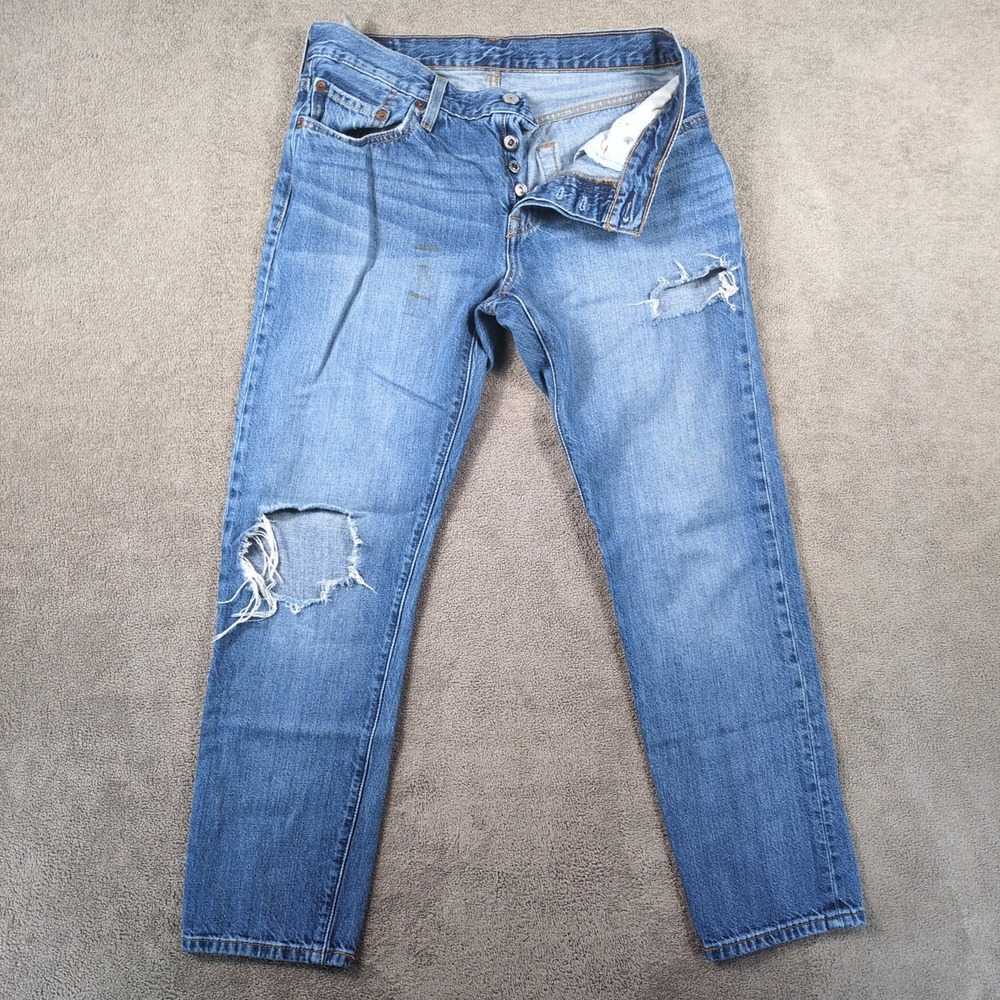 VTG 90s Levis 501 Jeans Women 27 Blue Denim Cotton Logo Straight Leg Distressed